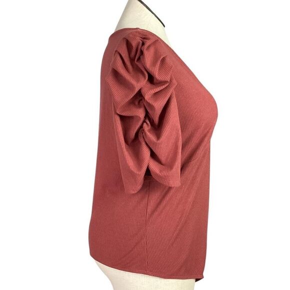 Torrid Bodysuit Women 3X Pink Rib Knit V Neck Puff Sleeve Snap Closure NEW - Picture 6 of 9